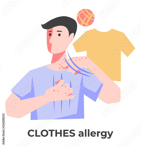 Dermatitis or clothes allergy, man itching skin rash