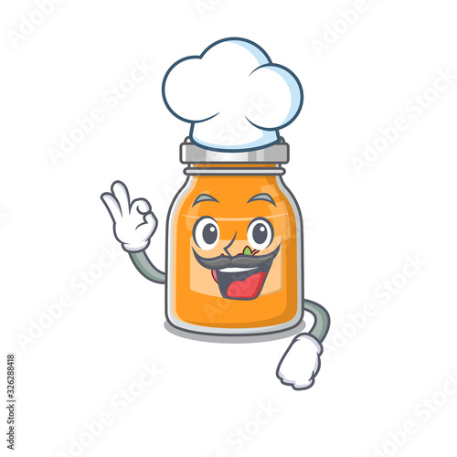 Apple jam cartoon character working as a chef and wearing white hat