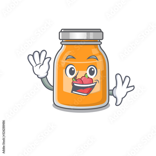 Waving friendly apple jam mascot design style