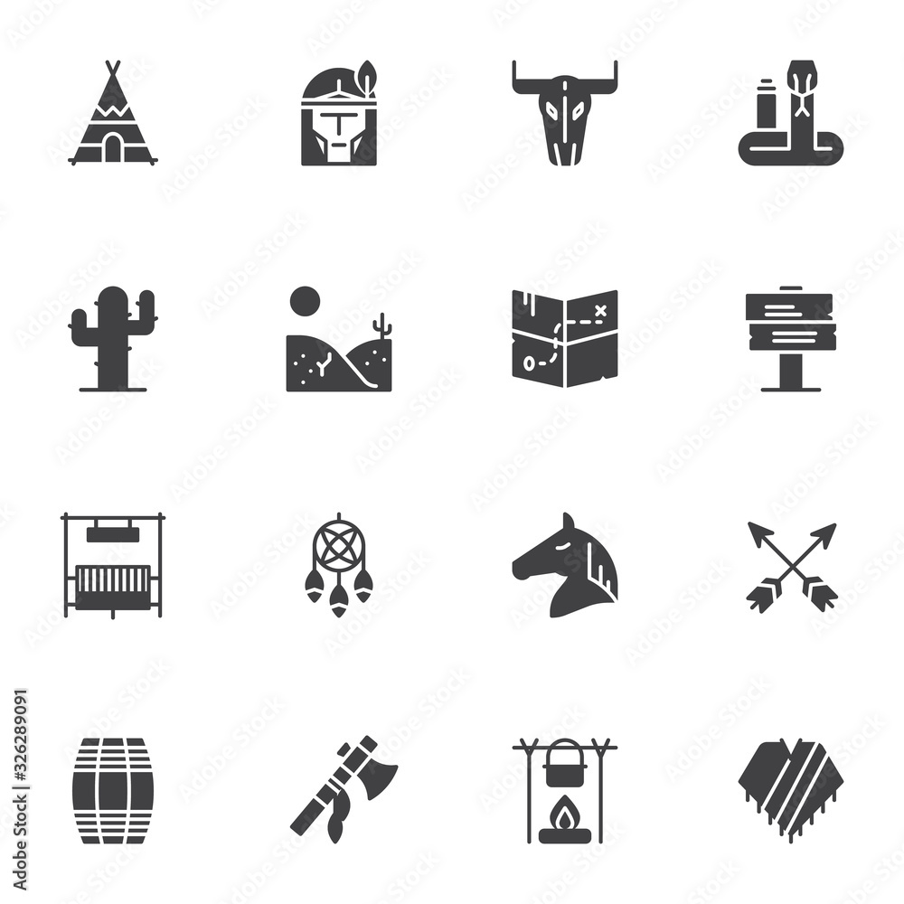 Native American vector icons set, modern solid symbol collection ...