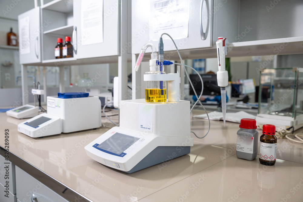 coulometric titrator in a chemical laboratory, good lighting coulometric titrator in a chemical laboratory, good lighting