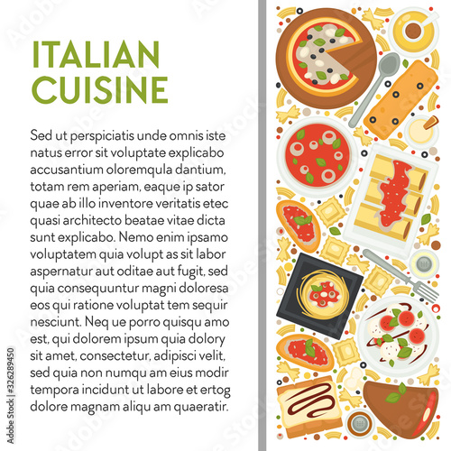 Italian cuisine banner template with dishes top view and text