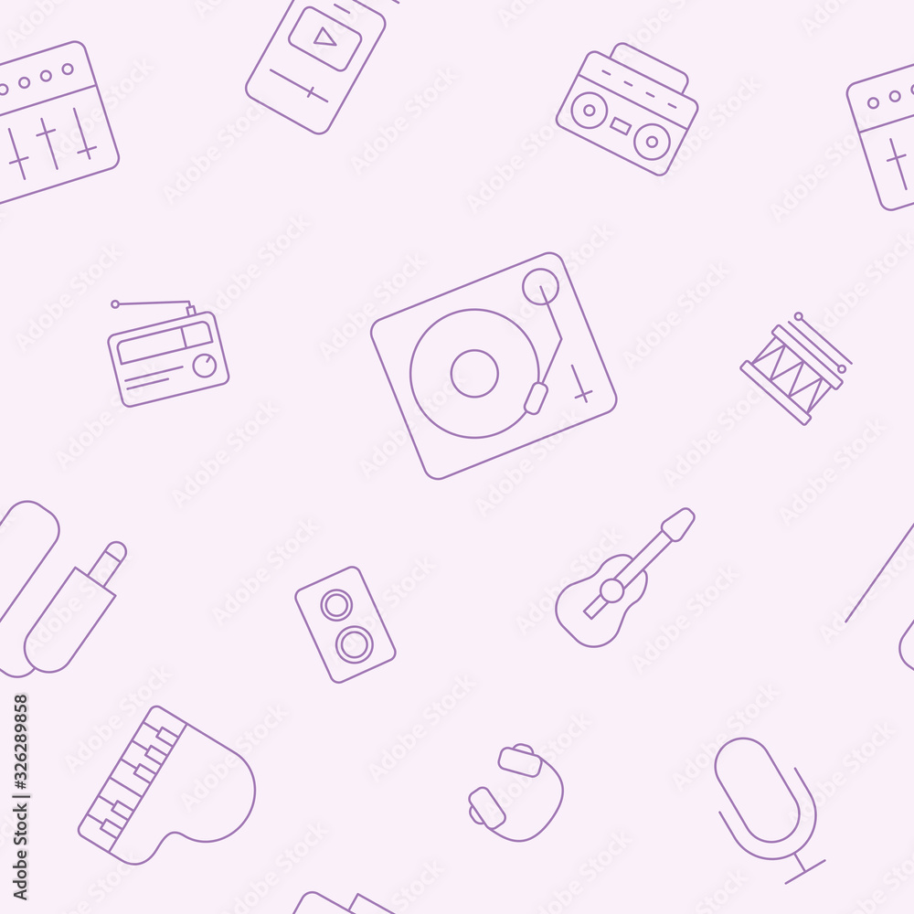 Music - Vector background (seamless pattern) of sound equipment for graphic design
