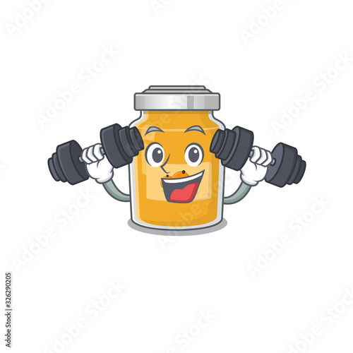 Sporty Fitness exercise appricot mascot design using barbells photo