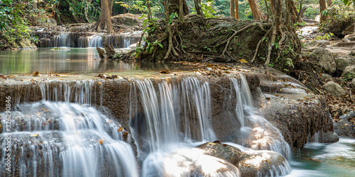 Wide rapids of a mountain waterfall