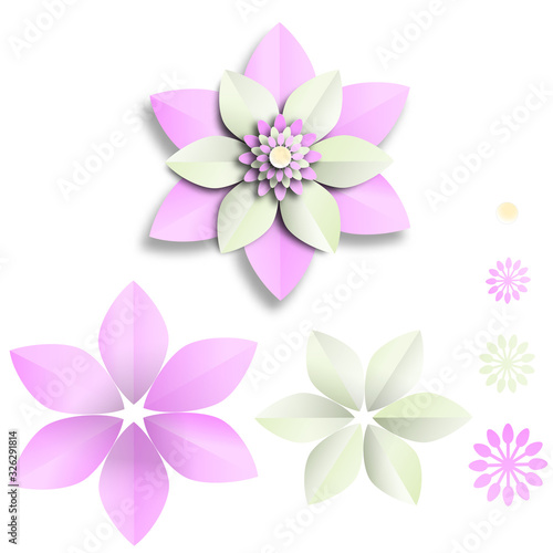 Flowers paper cut and composition isolated on white background of pastel color ,vector or illustration © sirawut