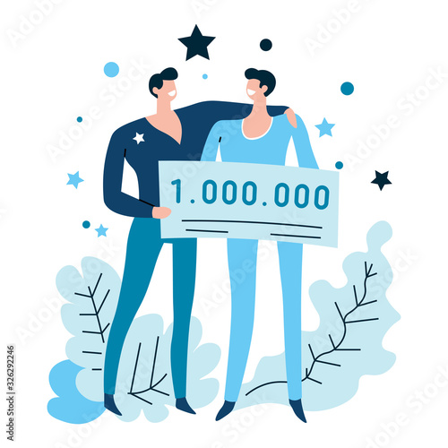 Men wins money check at casino or in lottery, jackpot win