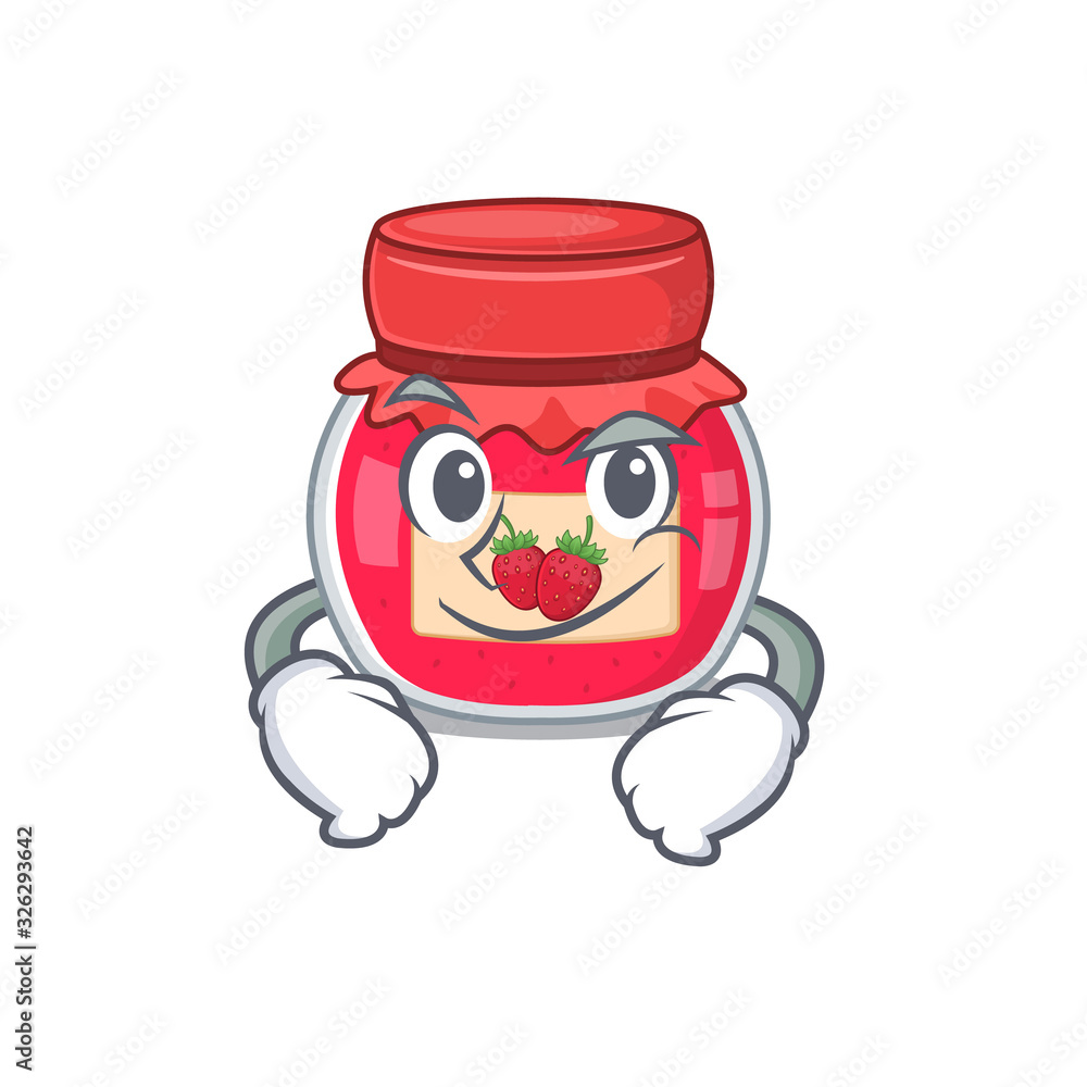 Cool strawberry jam mascot character with Smirking face