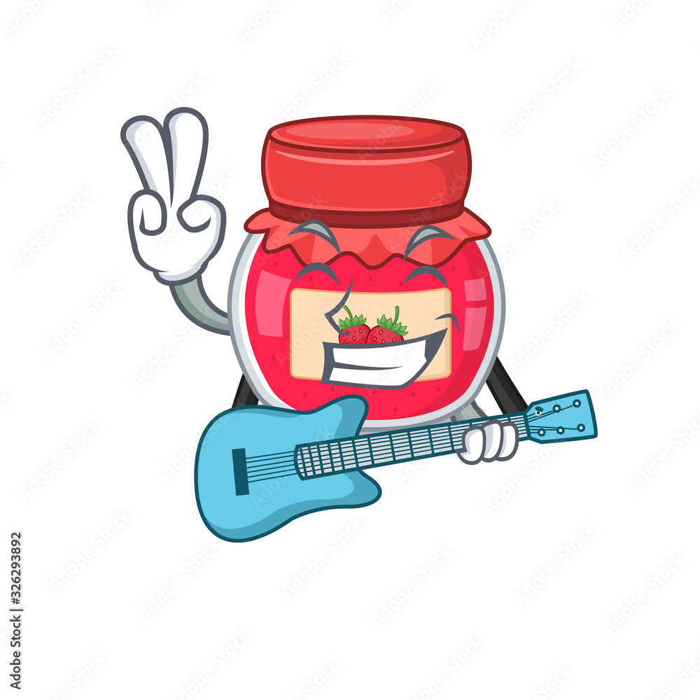 A picture of strawberry jam playing a guitar