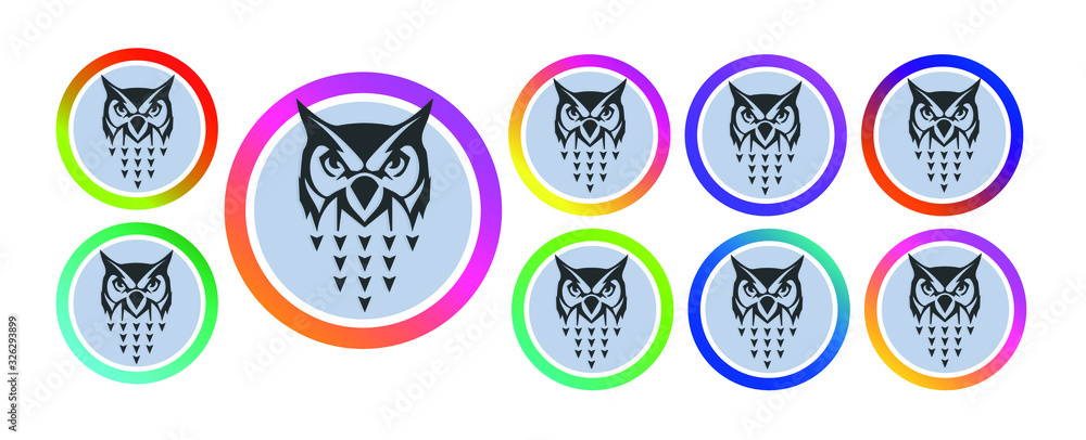 Round icon for social media stories. Perfect for bloggers. Owl logo. A symbol of wisdom, but also darkness and death. Having the attribute of the goddess Athena, the owl symbolizes wisdom, knowledge.