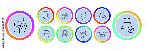 Round icons for stories in social networks, instagram, Facebook. Perfect for bloggers. logos for weight loss. Female waist. Sports and fitness. Bright design. vector