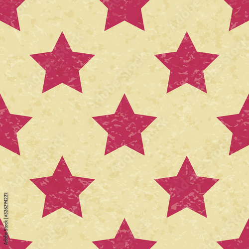Circus carnival retro vintage stars seamless pattern. Red stars. Textured old fashioned retro graphic template. Vector texture background tile. For parties, birthdays, decorative elements.