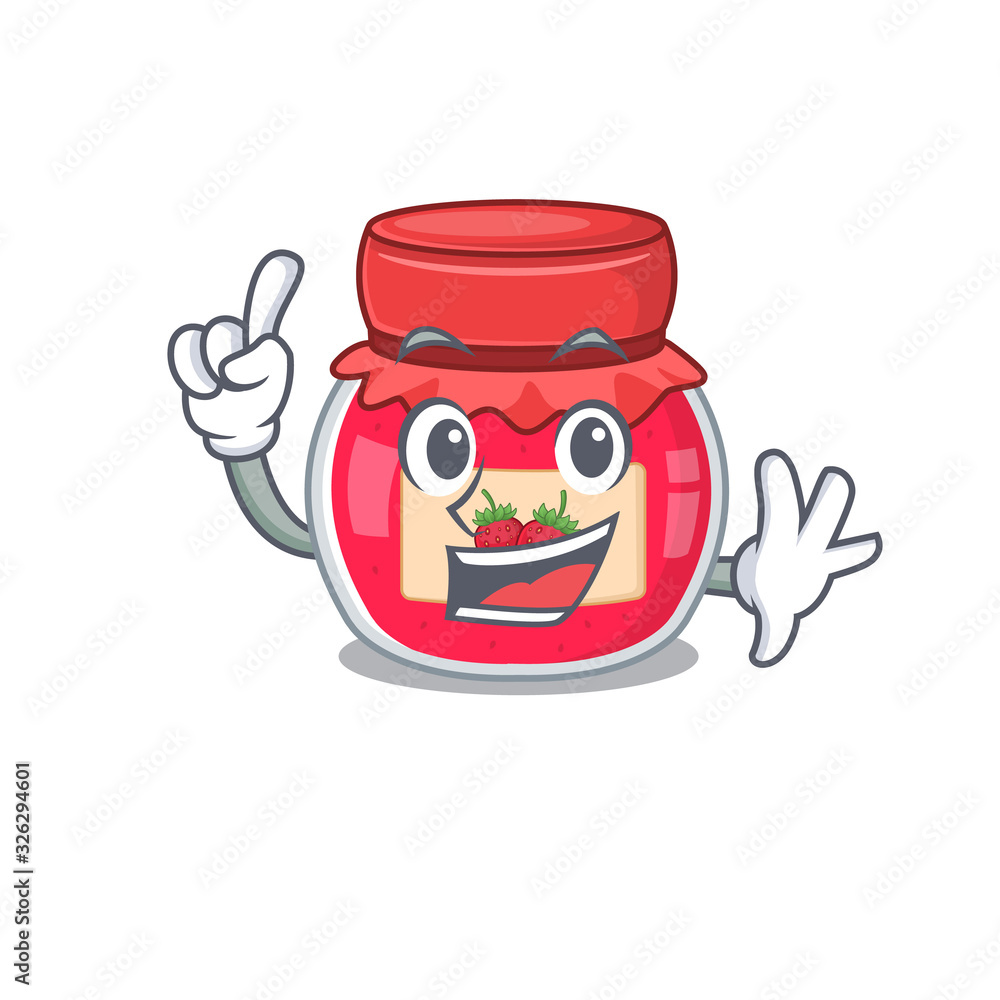 mascot cartoon concept strawberry jam in One Finger gesture