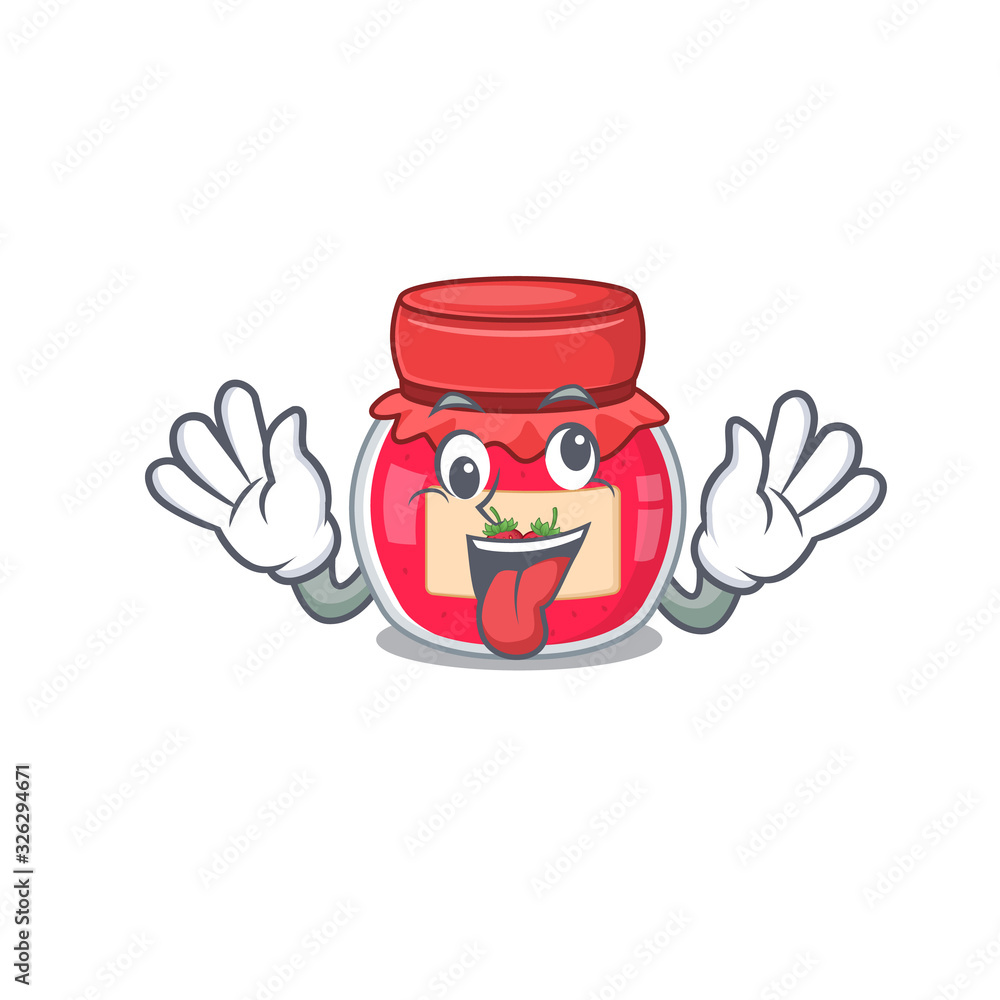 Cute sneaky strawberry jam Cartoon character with a crazy face
