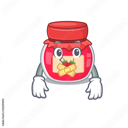 cartoon character design strawberry jam making a silent gesture