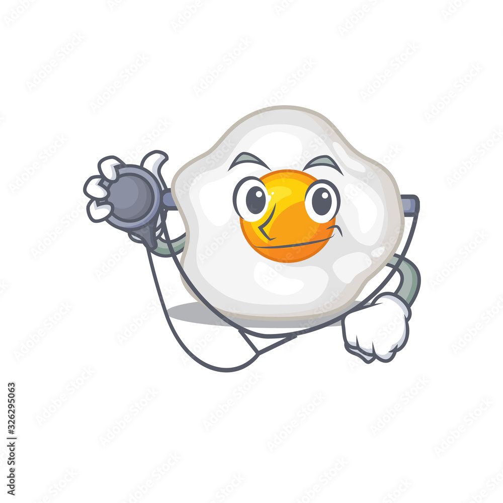 Obraz premium A mascot picture of fried egg cartoon as a Doctor with tools
