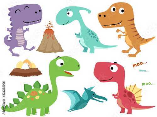 Funny dinosaurs cartoon collection set