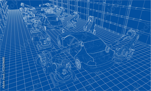 Assembly of motor vehicle. Vector