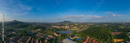 Aerial panaroma view town of Kulim, Kedah, Malaysia. The Kulim District is a district and town in the state of Kedah, Malaysia. It is located on the southeast of Kedah, bordering Penang.  © Nasri Zain