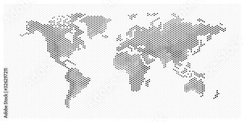 Fototapeta Naklejka Na Ścianę i Meble -  world map flat pixel dots with Oceans in the design of points dots. Planet Earth background Dotted relievo banner. All the relief continents of the world in one picture of pixel Dotted perforation.