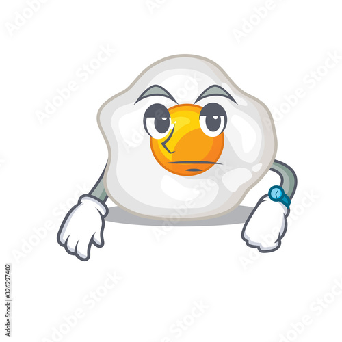 cartoon character design of fried egg on a waiting gesture
