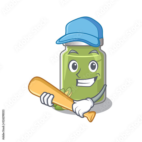 Smiley Funny pistachio butter a mascot design with baseball