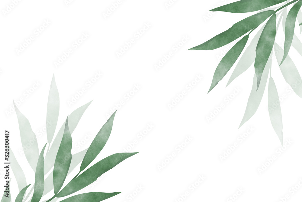 Watercolor drawing of branches with leaves on a white background.Design template greeting card design.