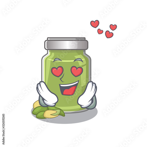 Romantic falling in love pistachio butter cartoon character concept