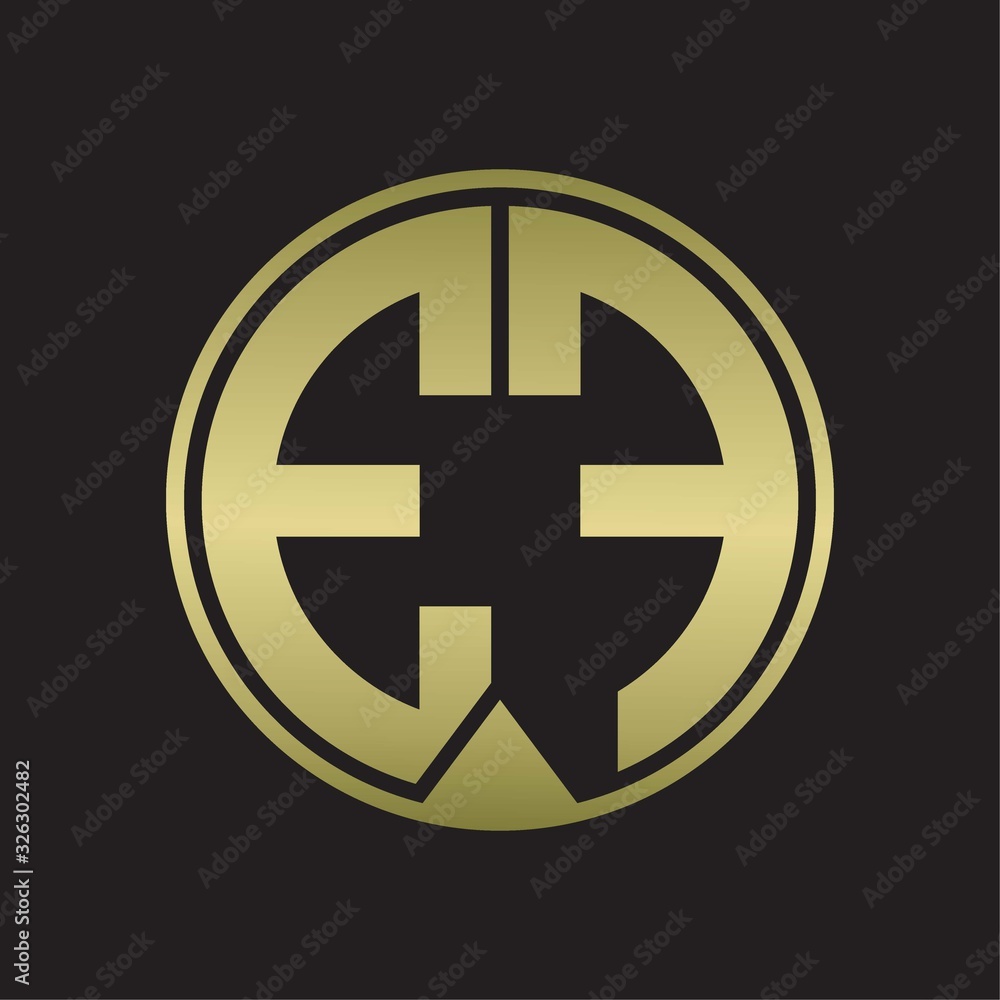 EF Logo monogram circle with piece ribbon style on gold colors EF Logo monogram circle with piece ribbon style on gold colors