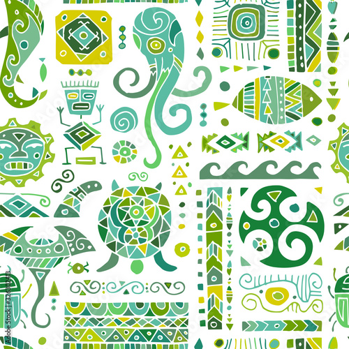 Ethnic handmade ornament for your design. Polynesian style, seamless pattern