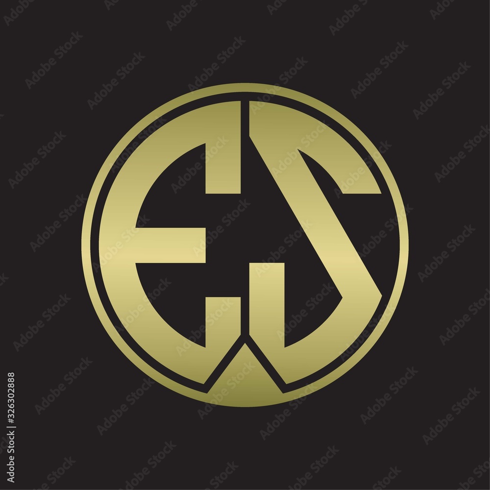 ES Logo monogram circle with piece ribbon style on gold colors ES Logo monogram circle with piece ribbon style on gold colors