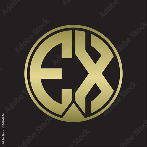 EX Logo monogram circle with piece ribbon style on gold colors
