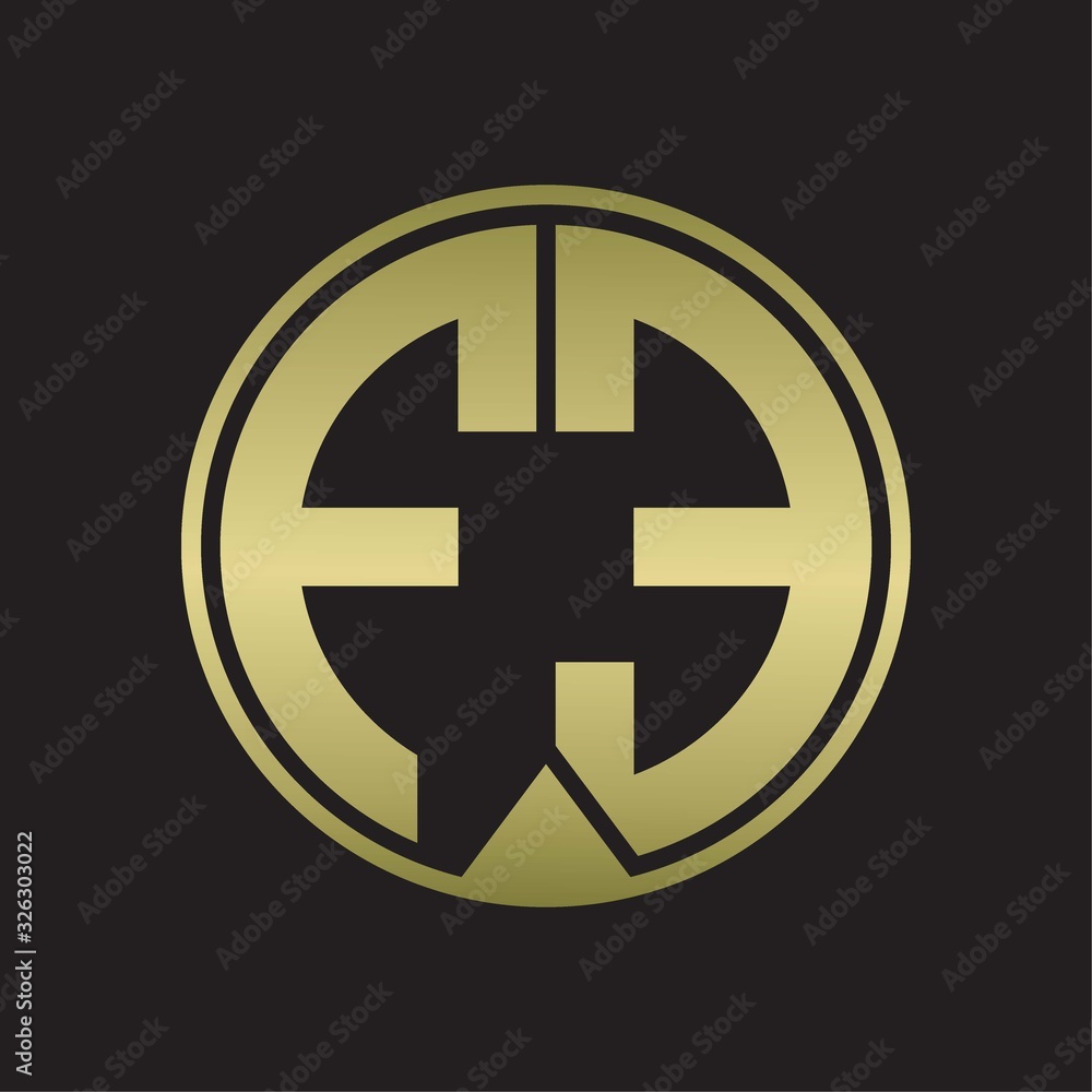 FE Logo monogram circle with piece ribbon style on gold colors FE Logo monogram circle with piece ribbon style on gold colors