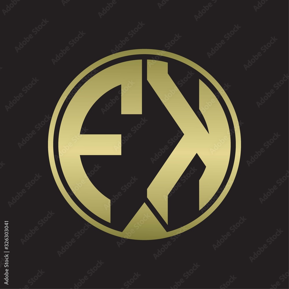 FK Logo monogram circle with piece ribbon style on gold colors FK Logo monogram circle with piece ribbon style on gold colors