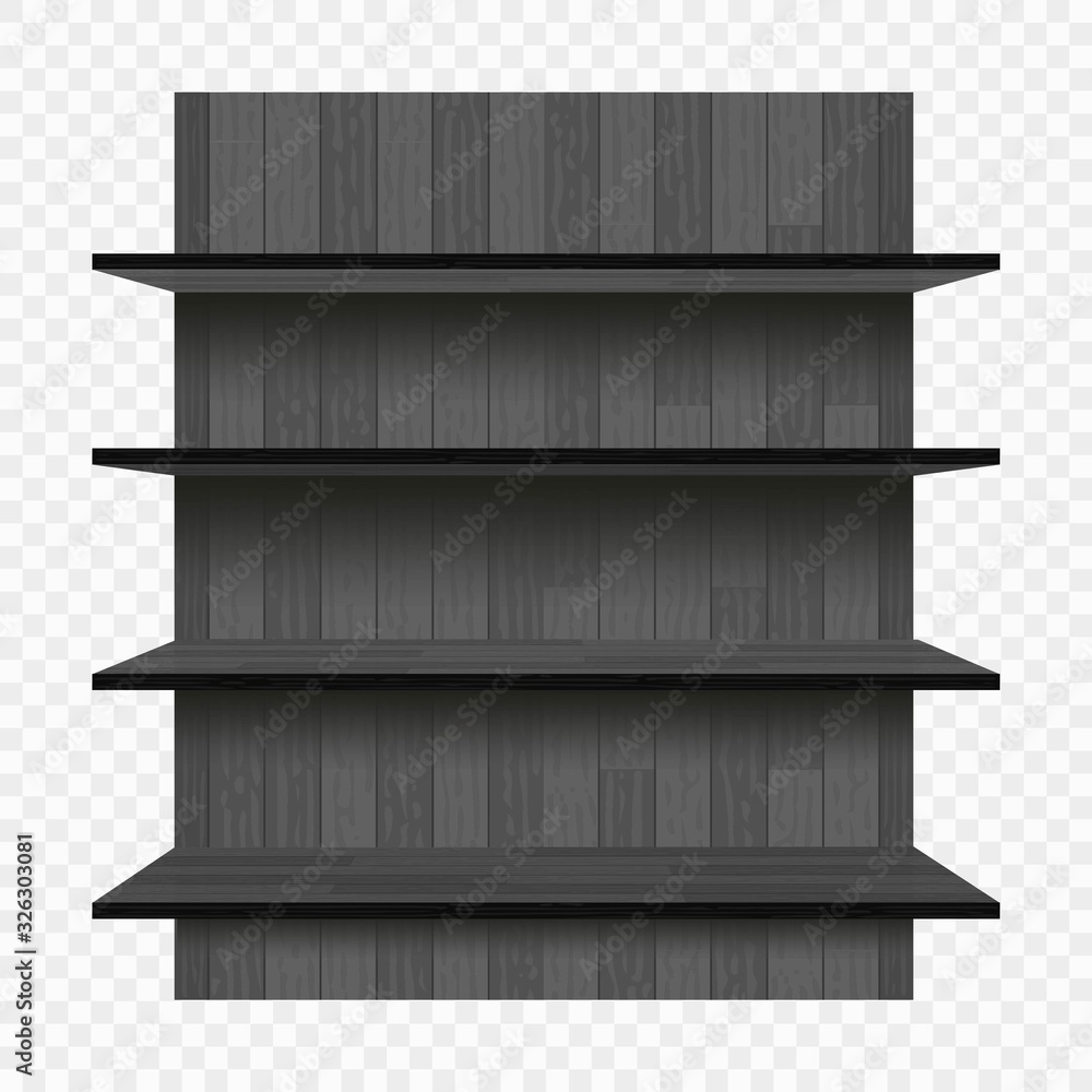 Empty black shelves isolated on checkered background