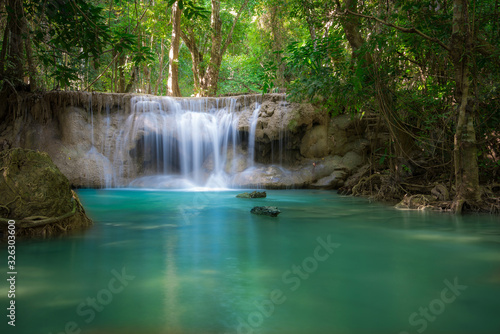 Beauty in nature, Huay Mae Khamin waterfall in tropical forest of national park, Kanchanaburi, Thailand