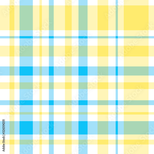 Seamless pattern in fine light yellow, blue and white colors for plaid, fabric, textile, clothes, tablecloth and other things. Vector image.
