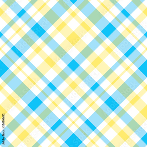 Seamless pattern in fine light yellow, blue and white colors for plaid, fabric, textile, clothes, tablecloth and other things. Vector image. 2