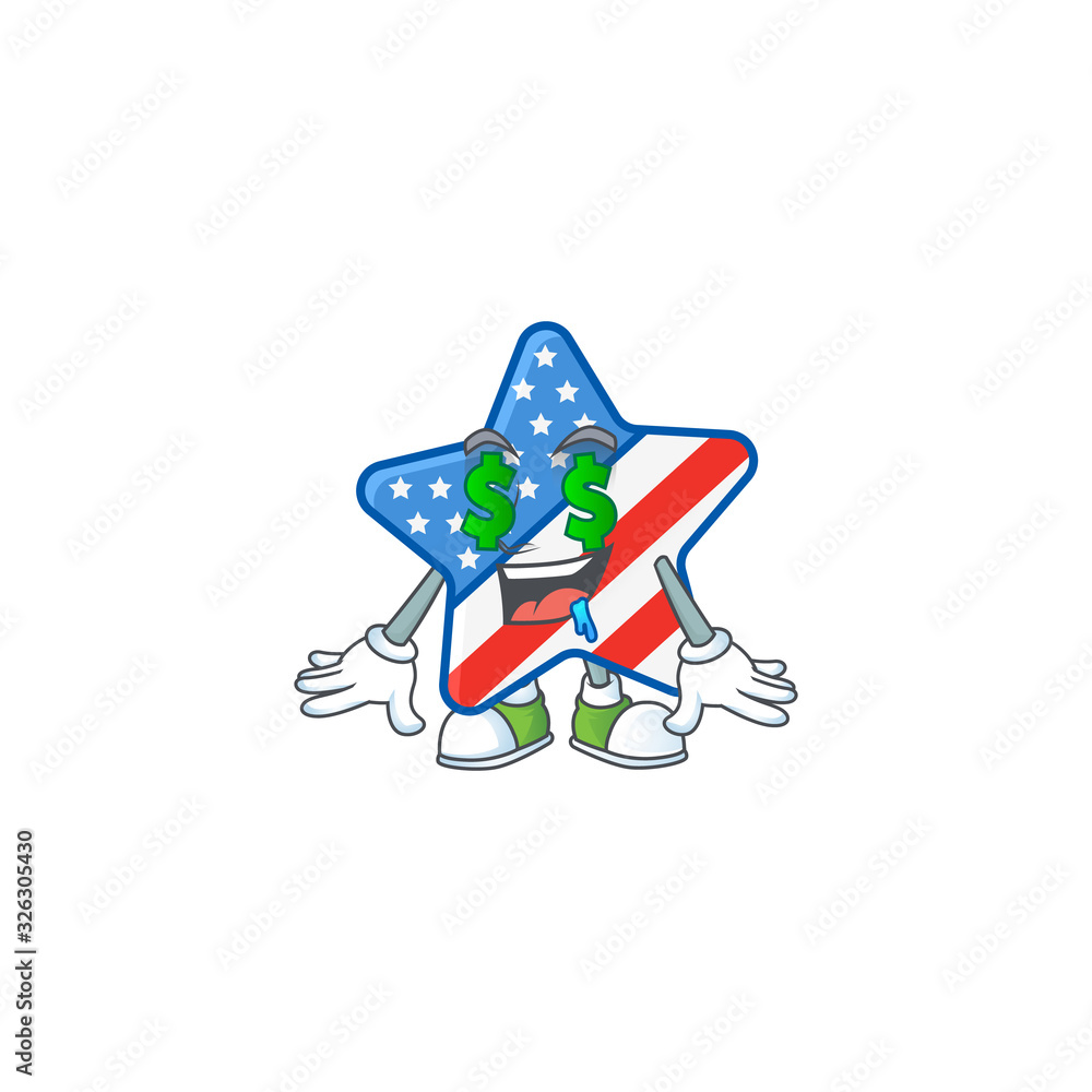cartoon character style of USA star with Money eye