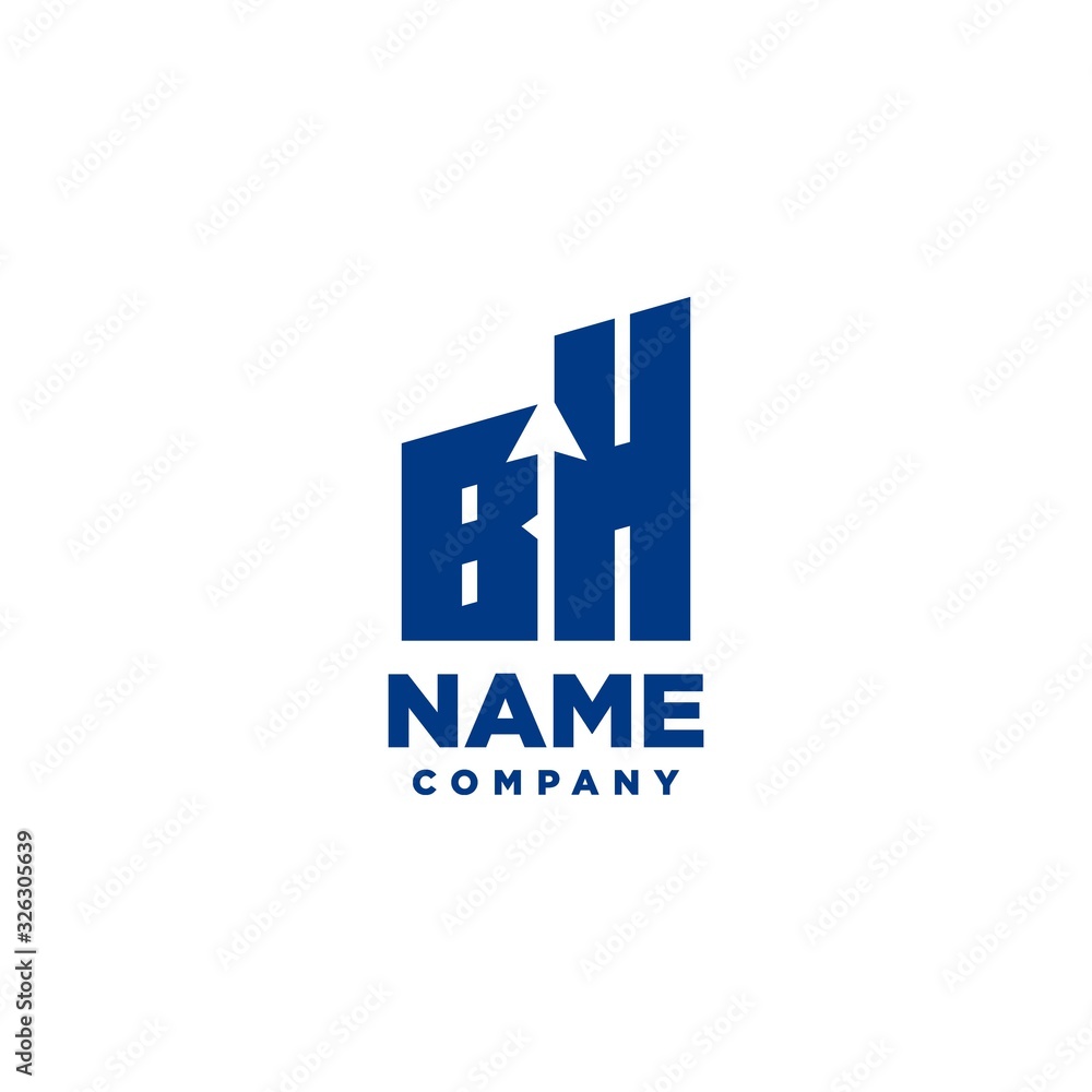 Fototapeta premium BH monogram logo with a negative space style arrow up design template