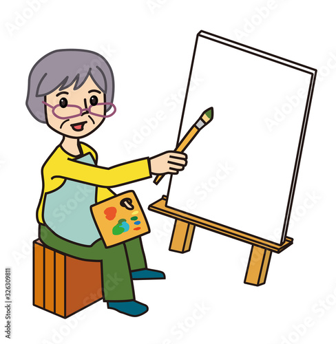 キャンバスに絵を描くシニア＿Seniors drawing