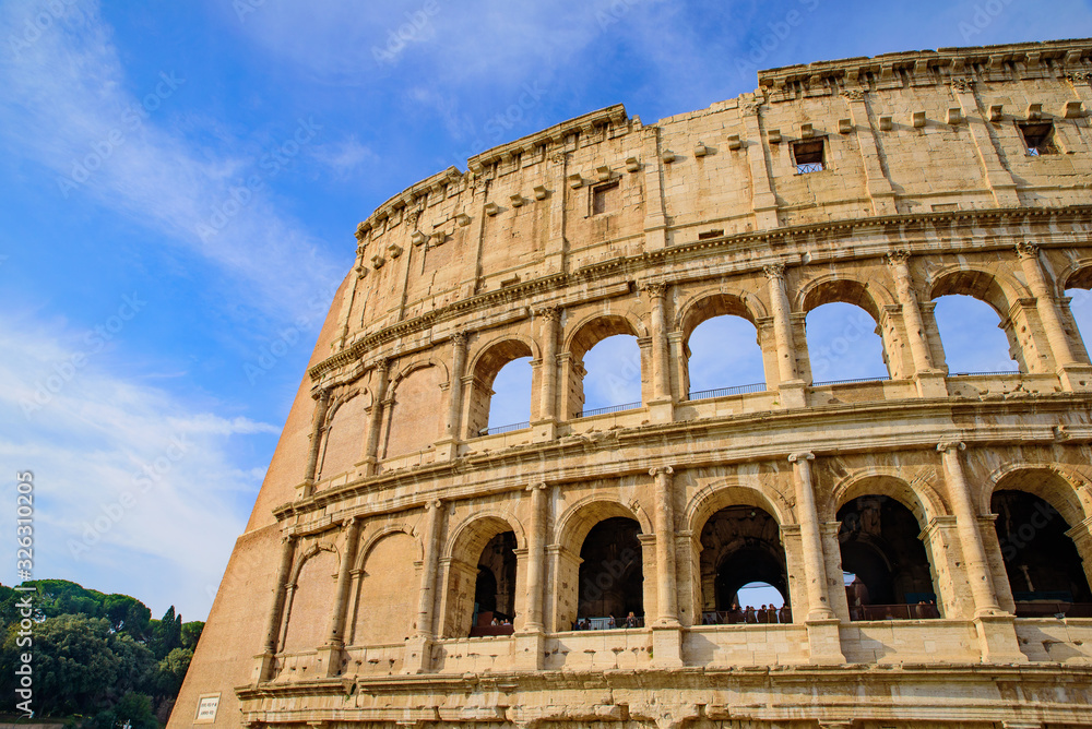 Colosseum, an oval amphitheatre and the most popular tourist attraction in Rome, Italy