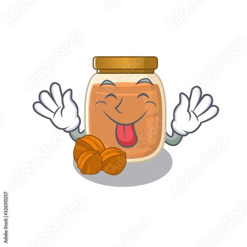 Funny walnut butter mascot design with Tongue out