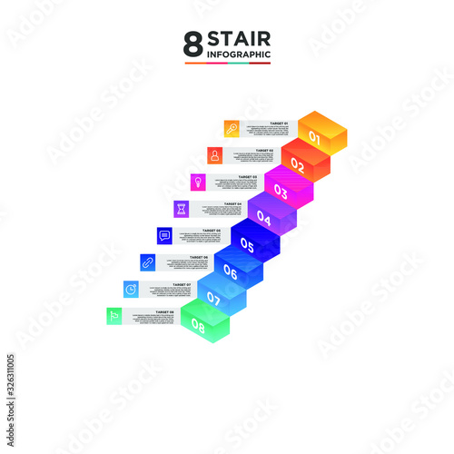 8 stair step timeline infographic element. Business concept with eight options and number  steps or processes. data visualization. Vector illustration.