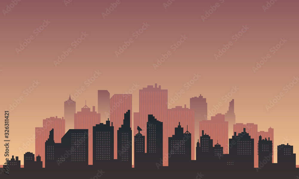 Urban silhouette with many tall buildings in the afternoon
