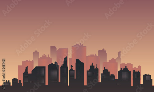 Urban silhouette with many tall buildings in the afternoon