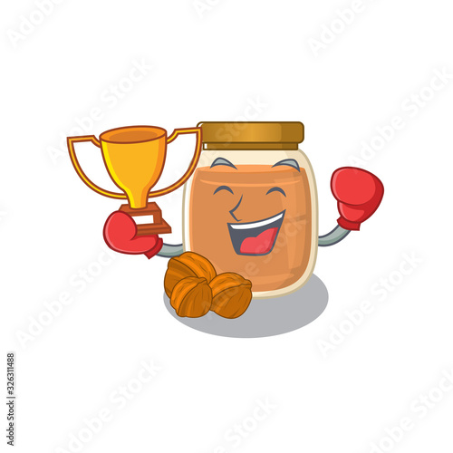 fantastic Boxing winner of walnut butter in mascot cartoon design