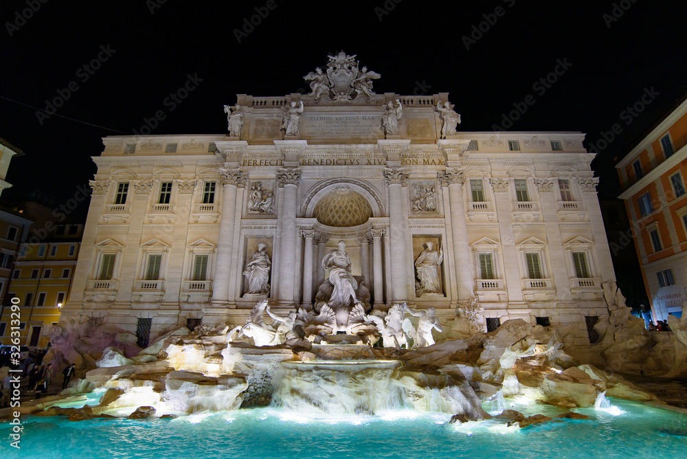 Trevi Fountain at night, one of the most famous fountains in the world, in Rome, Italy
