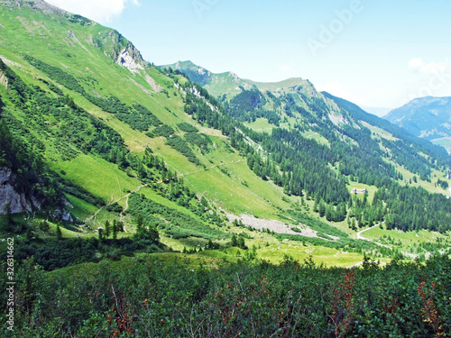 A secluded farm with vast pastures at the end of the picturesque Naaftal Alpine Valley and in the Liechtenstein Alps mountain massif - Steg, Liechtenstein photo