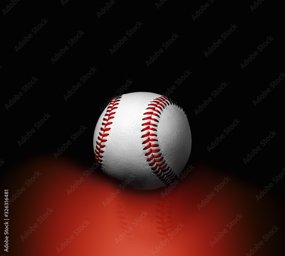 Baseball ball on a black background with reflection on red Baseball ball on a black background with reflection on red